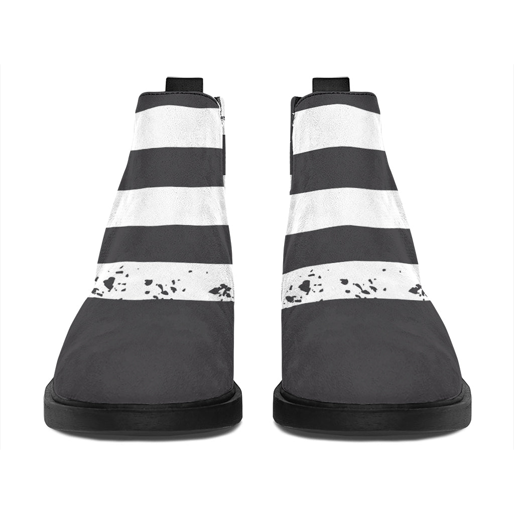 Grey And White American Flag Print Flat Ankle Boots