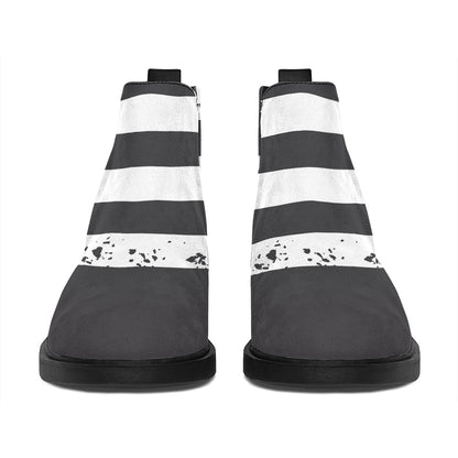 Grey And White American Flag Print Flat Ankle Boots