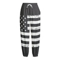 Grey And White American Flag Print Fleece Lined Knit Pants
