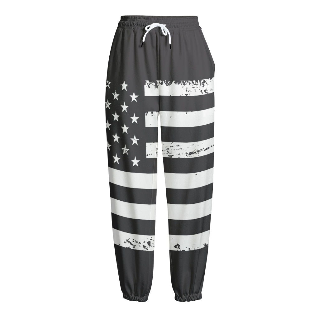 Grey And White American Flag Print Fleece Lined Knit Pants