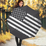 Grey And White American Flag Print Foldable Umbrella
