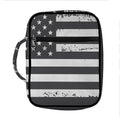 Grey And White American Flag Print Front Pocket Bible Bag