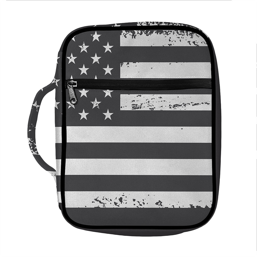 Grey And White American Flag Print Front Pocket Bible Bag