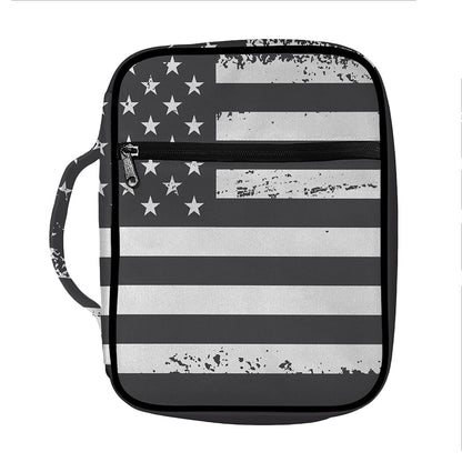 Grey And White American Flag Print Front Pocket Bible Bag
