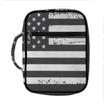 Grey And White American Flag Print Front Pocket Bible Bag