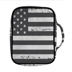 Grey And White American Flag Print Front Pocket Bible Bag