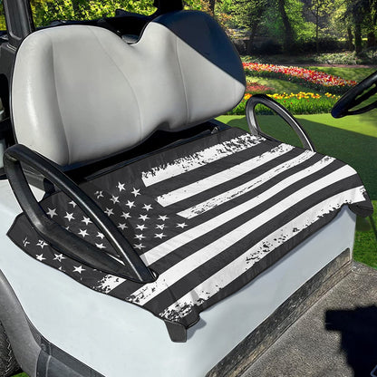 Grey And White American Flag Print Golf Cart Seat Cover
