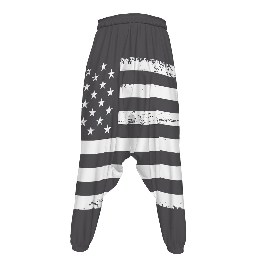 Grey And White American Flag Print Hammer Pants