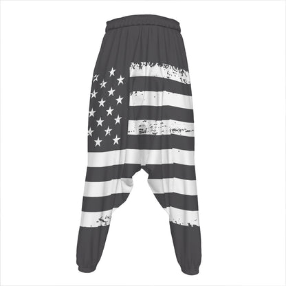 Grey And White American Flag Print Hammer Pants