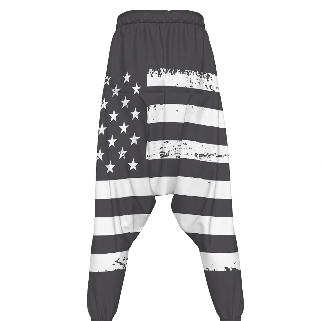 Grey And White American Flag Print Hammer Pants