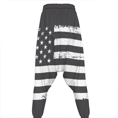 Grey And White American Flag Print Hammer Pants