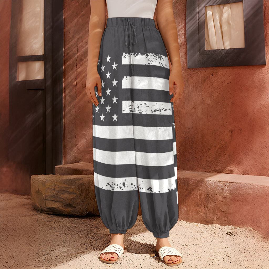 Grey And White American Flag Print Harem Pants