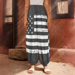 Grey And White American Flag Print Harem Pants