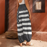 Grey And White American Flag Print Harem Pants