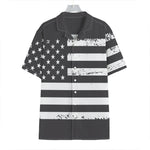 Grey And White American Flag Print Hawaiian Shirt