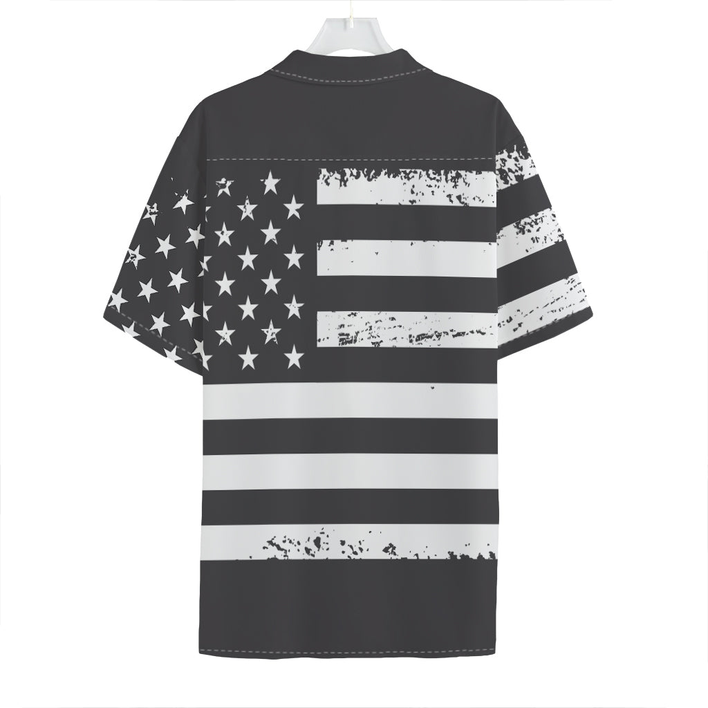 Grey And White American Flag Print Hawaiian Shirt