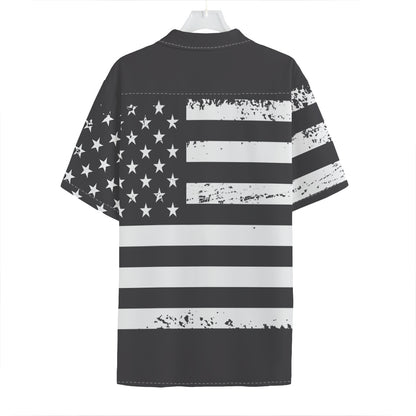 Grey And White American Flag Print Hawaiian Shirt