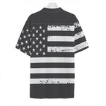 Grey And White American Flag Print Hawaiian Shirt