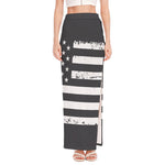 Grey And White American Flag Print High Slit Maxi Skirt