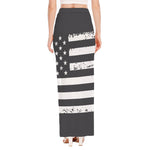 Grey And White American Flag Print High Slit Maxi Skirt