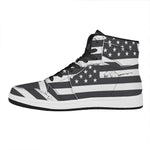 Grey And White American Flag Print High Top Leather Sneakers