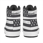 Grey And White American Flag Print High Top Leather Sneakers