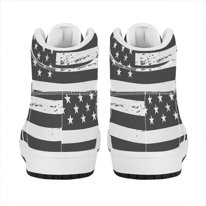 Grey And White American Flag Print High Top Leather Sneakers