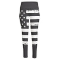 Grey And White American Flag Print High-Waisted Pocket Leggings