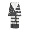 Grey And White American Flag Print Hooded Bathrobe