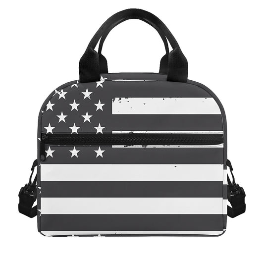 Grey And White American Flag Print Insulated Lunch Bag