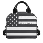 Grey And White American Flag Print Insulated Lunch Bag