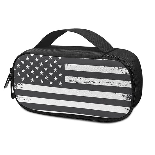 Grey And White American Flag Print Insulin Cooler Travel Case