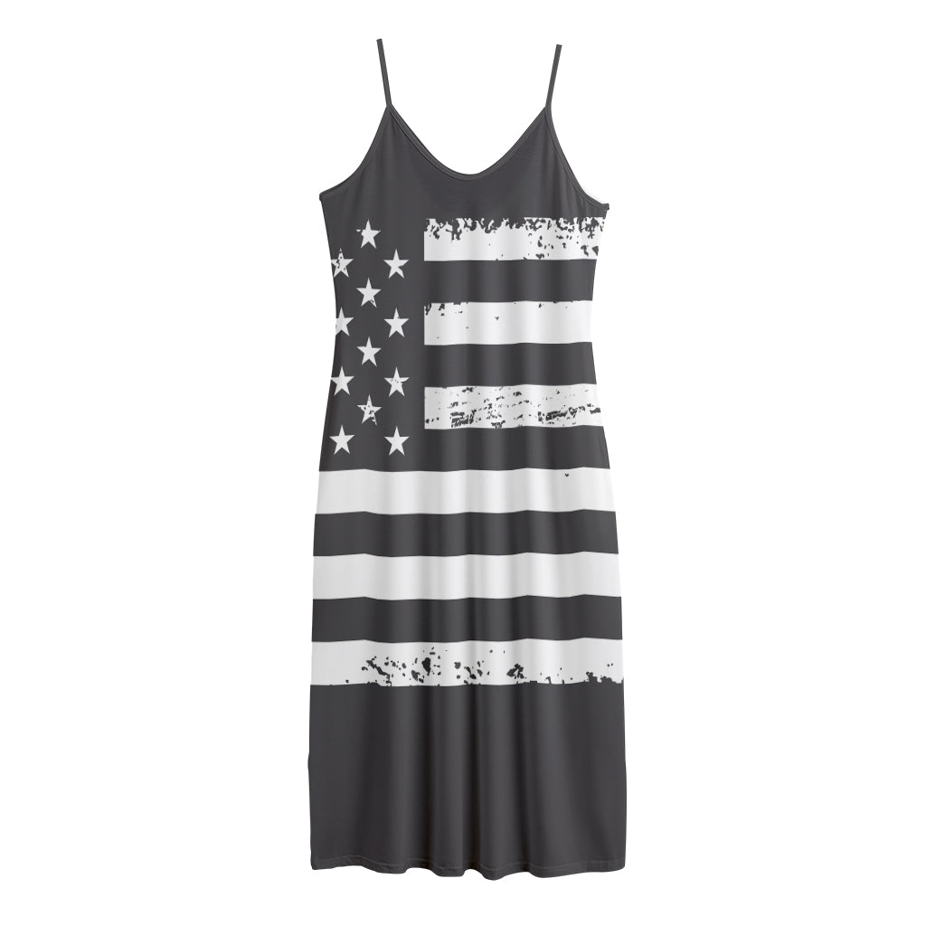 Grey And White American Flag Print Jersey Midi Cami Dress