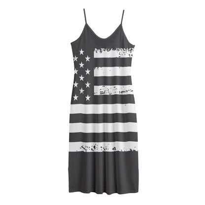 Grey And White American Flag Print Jersey Midi Cami Dress
