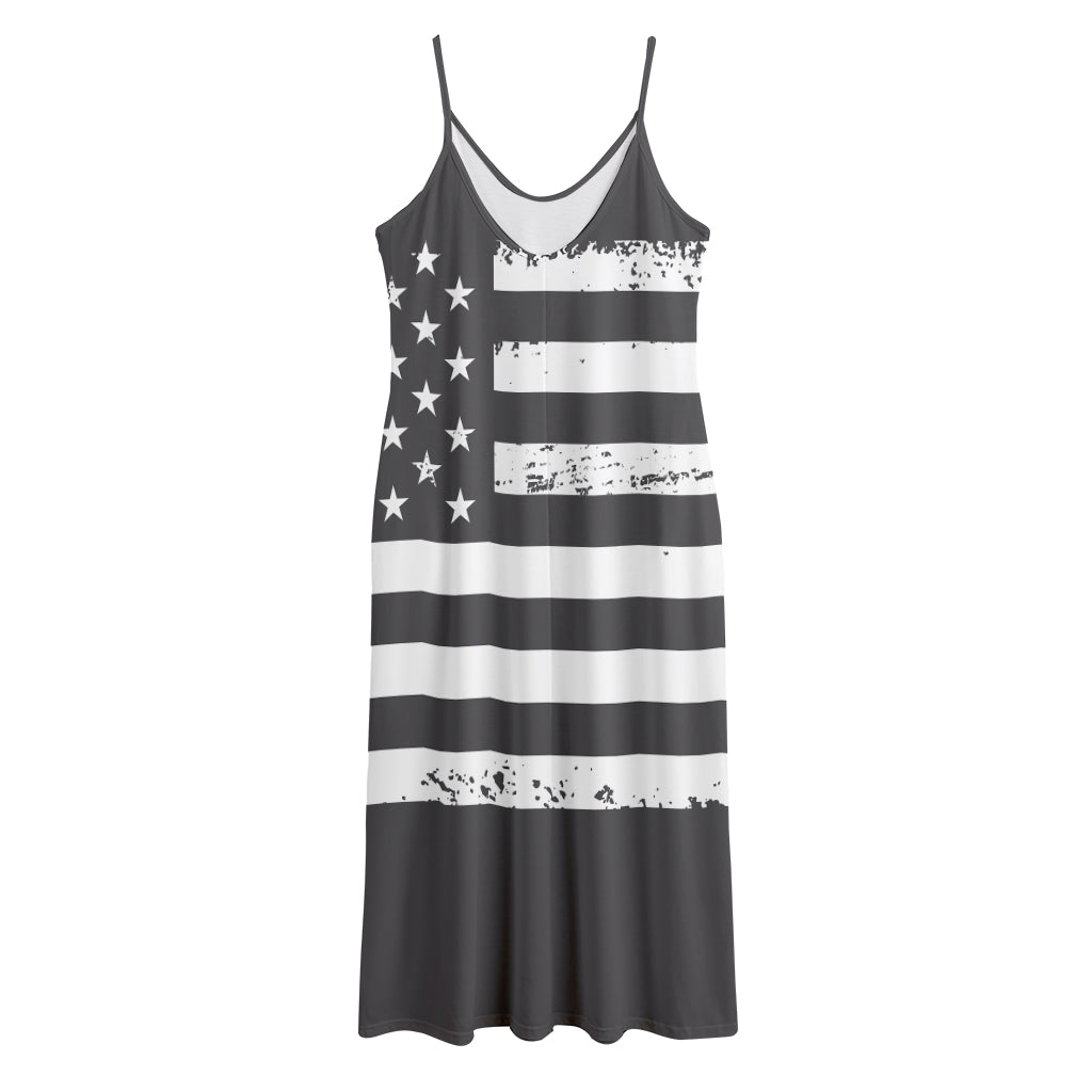 Grey And White American Flag Print Jersey Midi Cami Dress