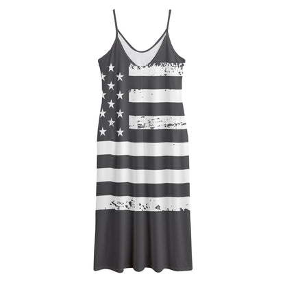 Grey And White American Flag Print Jersey Midi Cami Dress