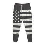 Grey And White American Flag Print Jogger Pants