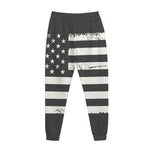 Grey And White American Flag Print Jogger Pants
