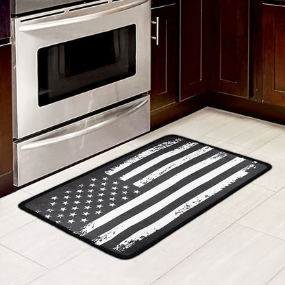 Grey And White American Flag Print Kitchen Mat
