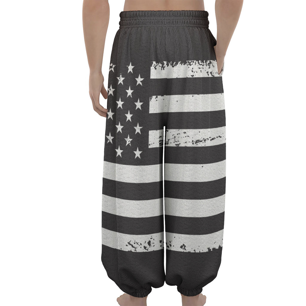Grey And White American Flag Print Lantern Pants