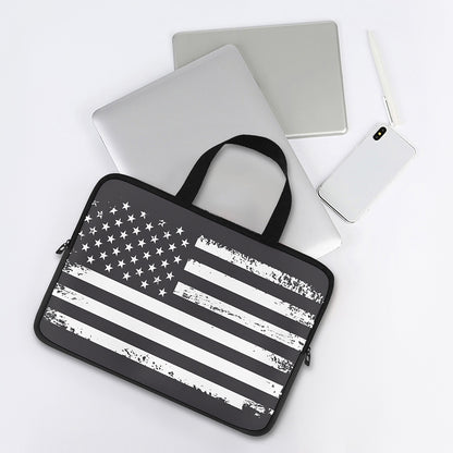 Grey And White American Flag Print Laptop Sleeve With Handle