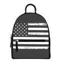 Grey And White American Flag Print Leather Backpack