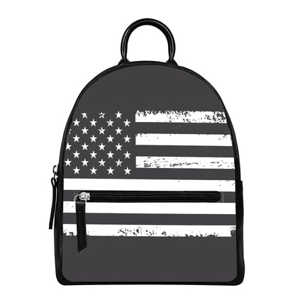 Grey And White American Flag Print Leather Backpack