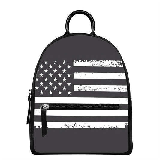 Grey And White American Flag Print Leather Backpack