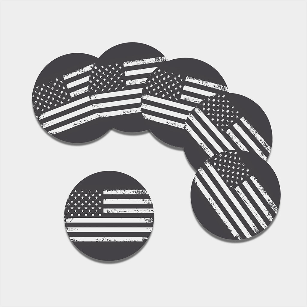 Grey And White American Flag Print Leather Coaster Set