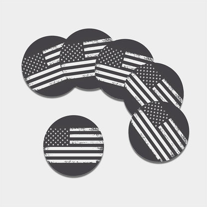 Grey And White American Flag Print Leather Coaster Set