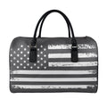Grey And White American Flag Print Leather Duffel Bag