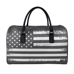 Grey And White American Flag Print Leather Duffle Bag