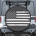Grey And White American Flag Print Leather Spare Tire Cover