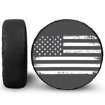 Grey And White American Flag Print Leather Spare Tire Cover